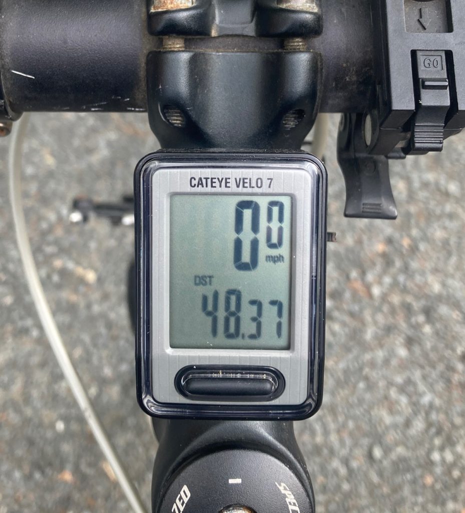 Odometer showing mileage of forty-eight point three seven.