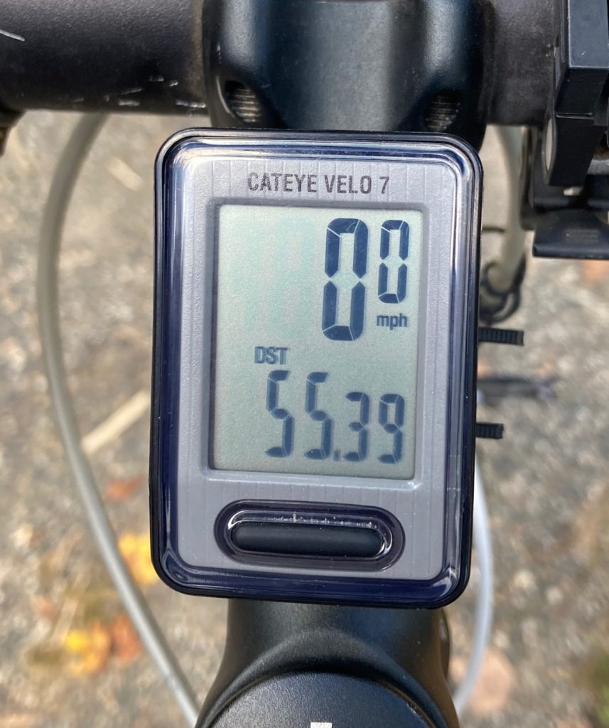Odometer showing mileage of fifty-five point three nine.