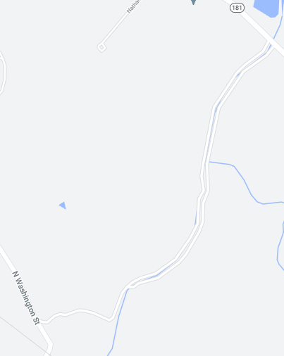 Map of an unlabeled road running between N Washington St and Route 181
